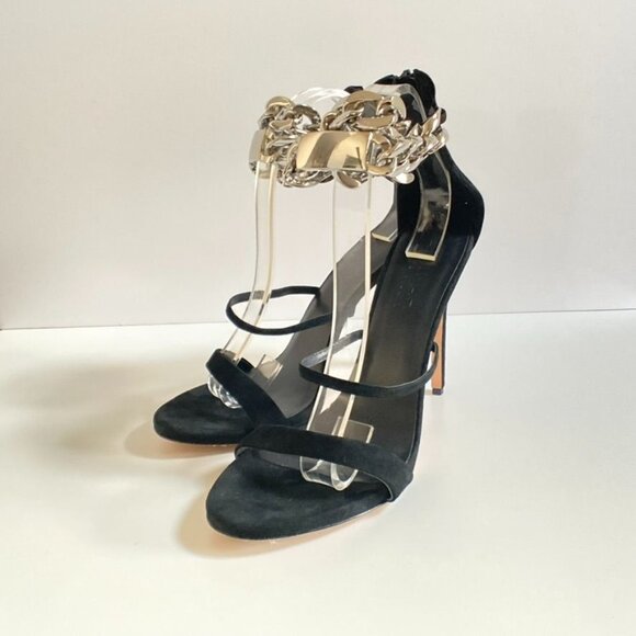 AMINAH ABDUL JILLIL Black Suede Ankle Strap Heels With Silver Chain Detail, size - Picture 6 of 10